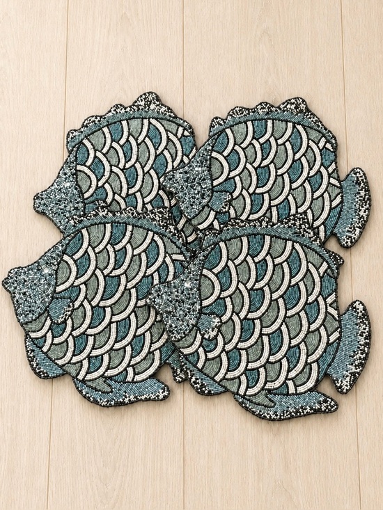 Other - Coastal Collection Beaded Fish Placemats Set of 4 Coastal Table Chargers